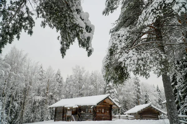 Isba traditionnelle en bois sous la neige — banya privée hors Moscou