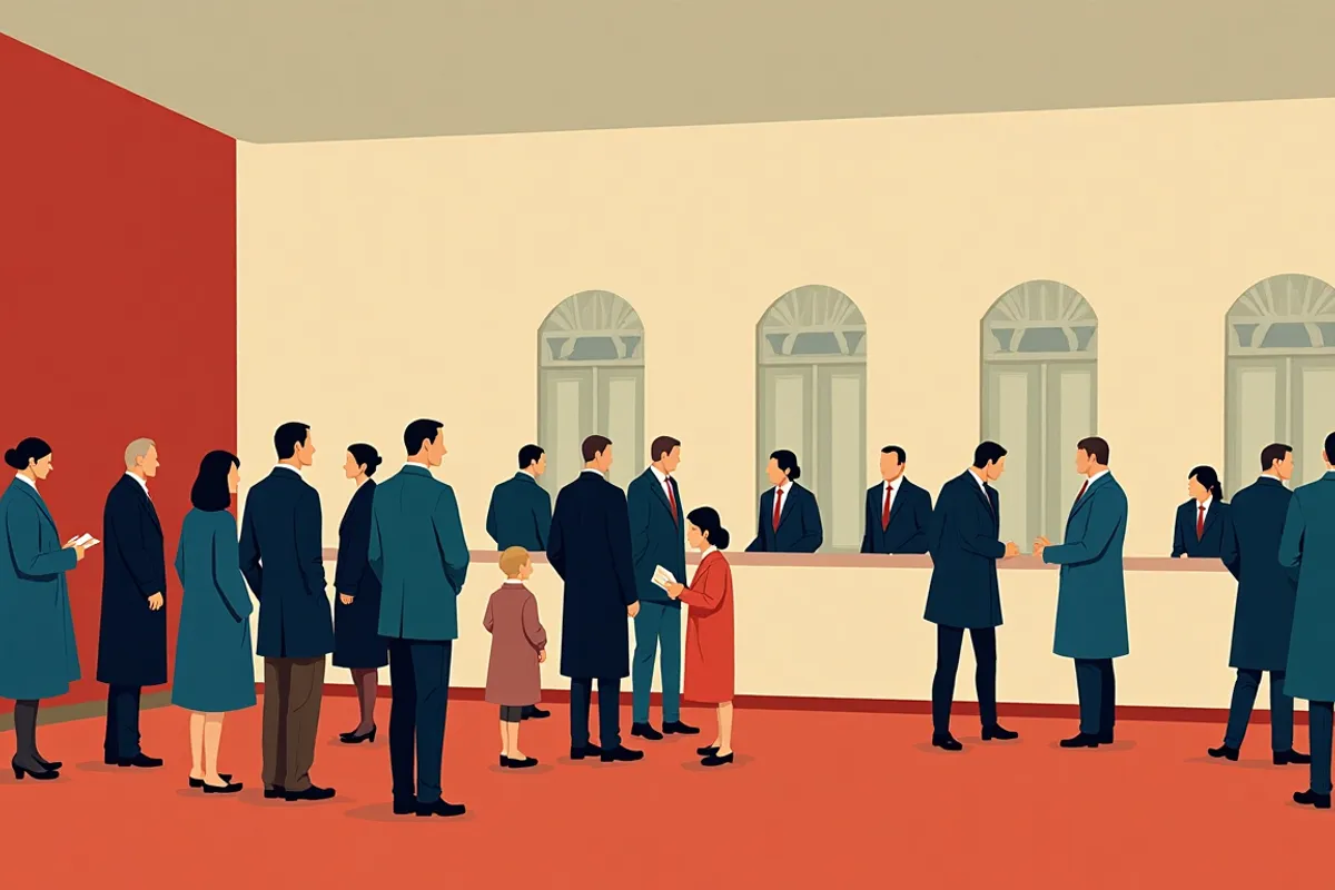 File d'attente devant les guichets d'un bureau d'état civil russe