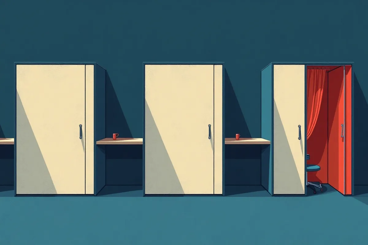 Couloir de clinique aux portes numérotées