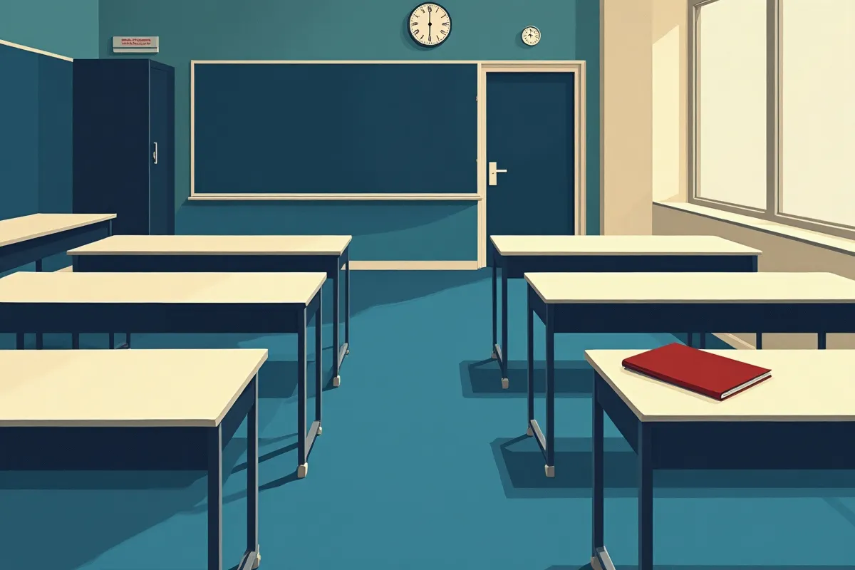 Salle d'examen vide avec tables alignées