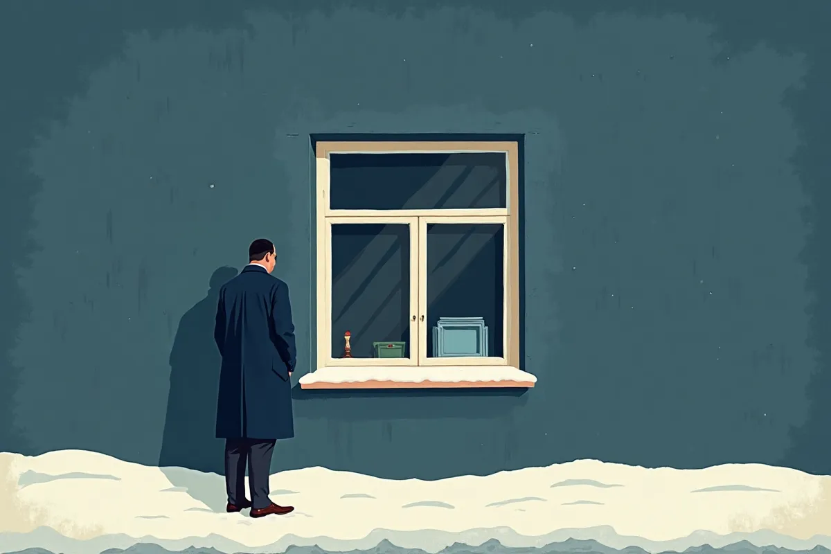Guichet consulaire vu de côté en hiver
